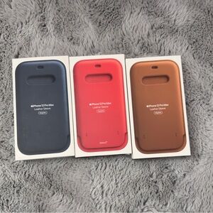 Apple iPhone 12 Pro Max Leather Sleeve Set - Blue, Red, Brown